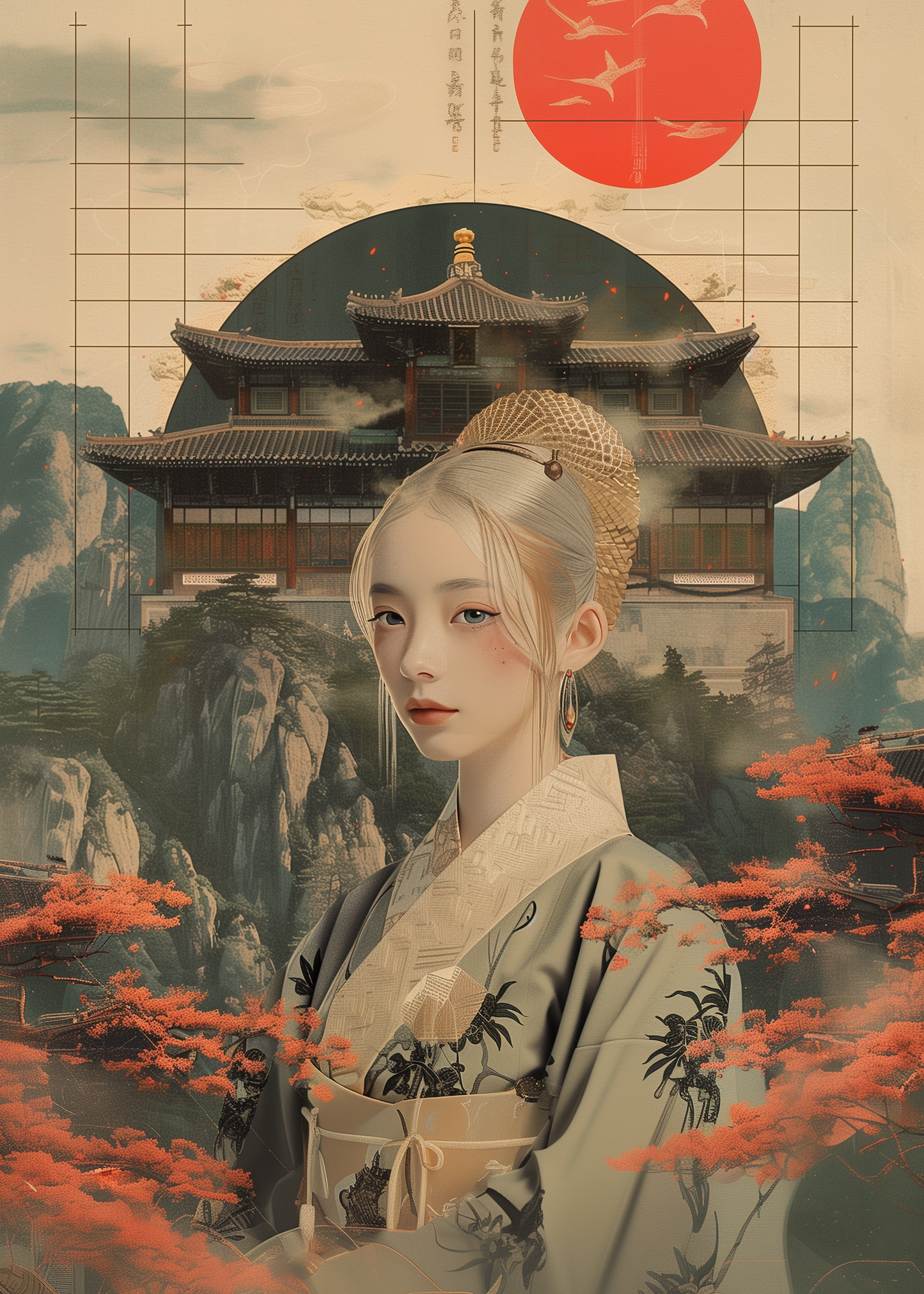 Poster - Jeune japonaise devant un temple