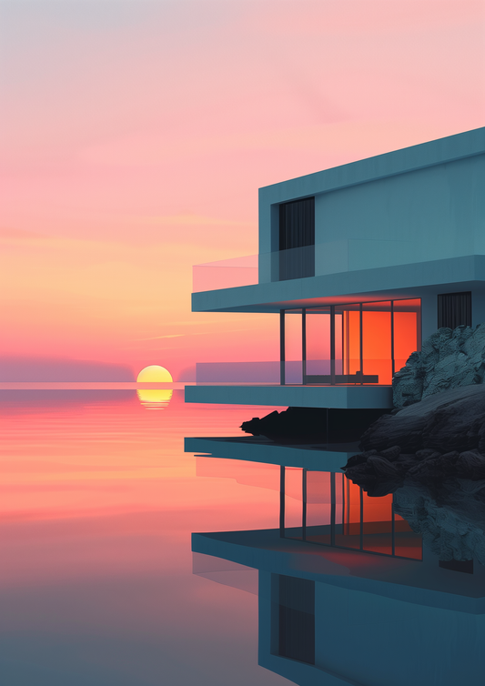 Poster - Coucher de soleil et architecture