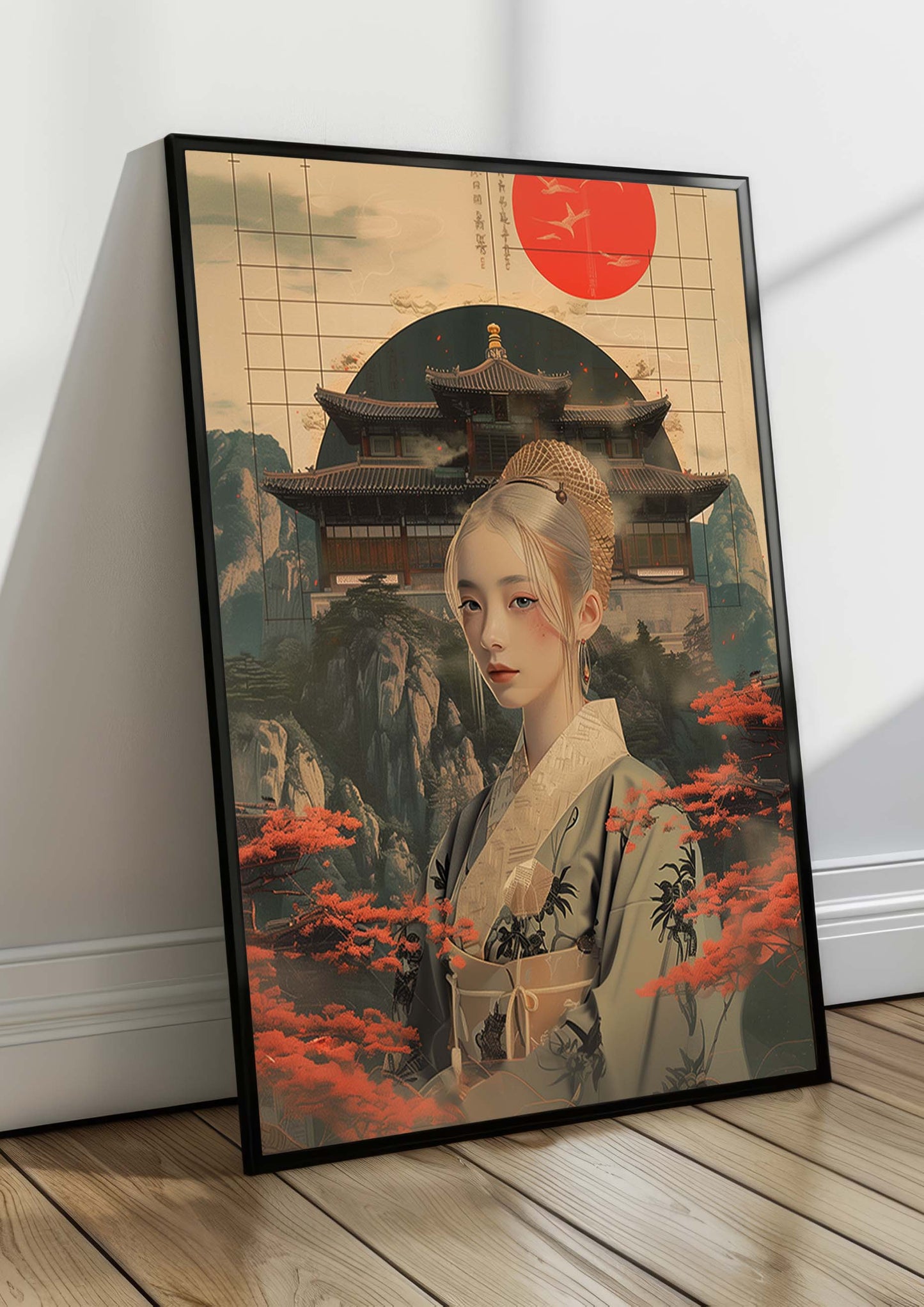 Poster - Jeune japonaise devant un temple